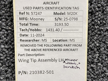 Mooney Aircraft Parts & Accessories 210382-501 Mooney M20K Wing Tip Assembly LH (White, Minor Wear)