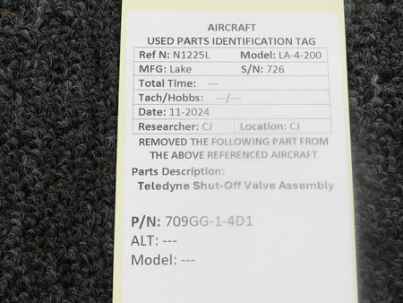 Teledyne 709GG-1-4D1 Teledyne Shut-Off Valve Assembly