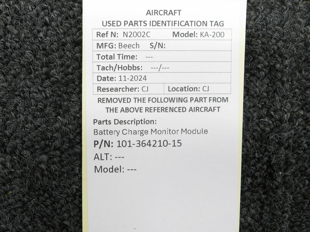 Beechcraft Parts 101-364210-15 Beech Battery Charge Monitor Module