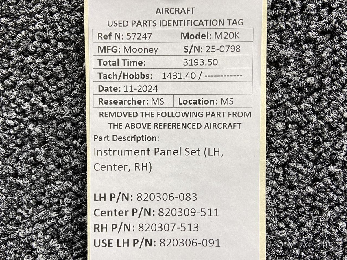 Mooney Aircraft Parts & Accessories 820306-083, 820309-511, 820307-513 Mooney M20K Instrument Panel Set