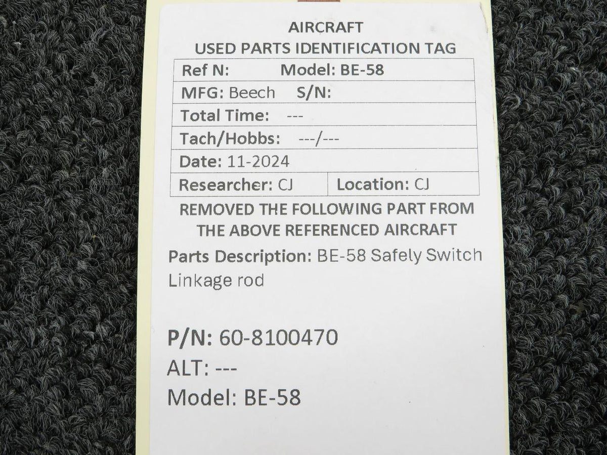 Beechcraft Parts 60-810047 Beech BE-58 Safely Switch Linkage Rod