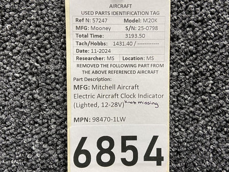 Mitchell 98470-1LW Mitchell Lighted Electric Aircraft Clock Indicator (No Knob, 12-28V)