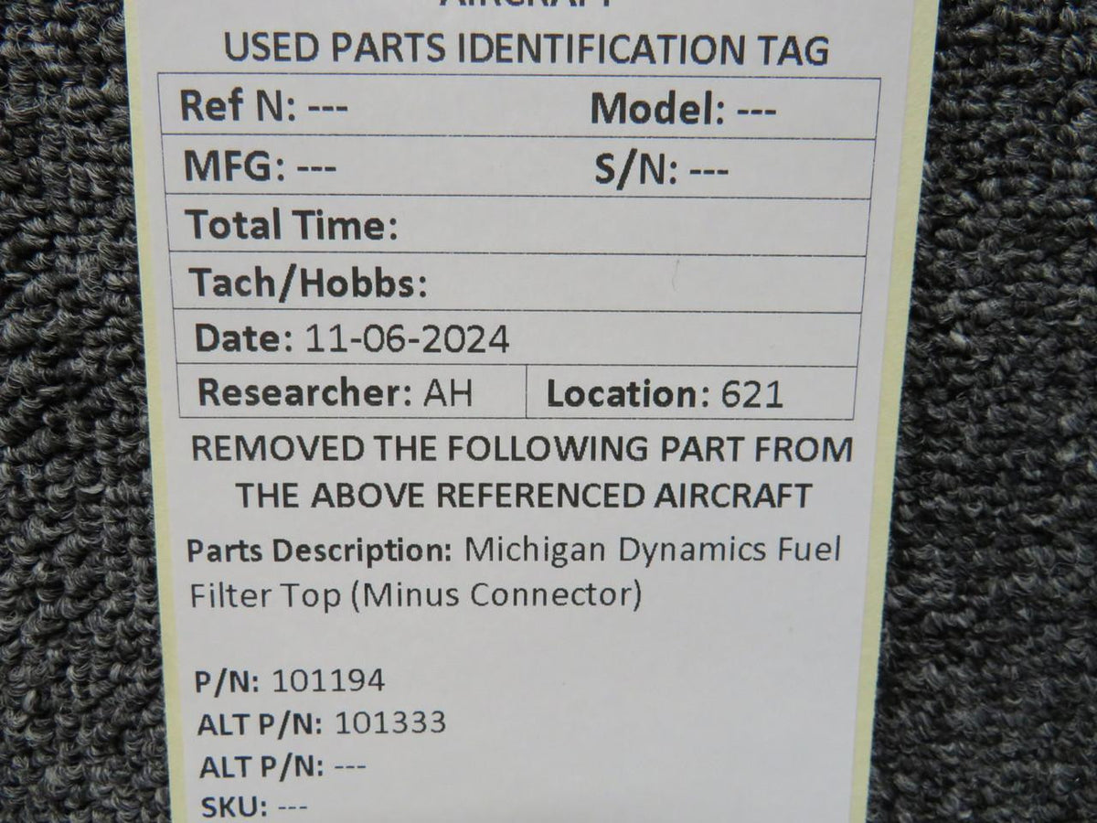 Michigan Dynamics 101194 (Cast: 101333) Michigan Dynamics Fuel Filter Top (Minus Connector)