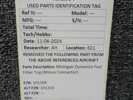 Michigan Dynamics 101194 (Cast: 101333) Michigan Dynamics Fuel Filter Top (Minus Connector)