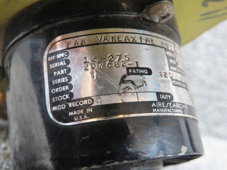 Airesearch 3783166, 207682-1 Airesearch Vaneaxial Fan Motor Assembly with Mount