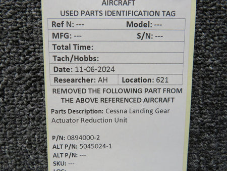 Cessna Aircraft Parts 0894000-2 (Cast: 5045024-1) Cessna Landing Gear Actuator Reduction Unit
