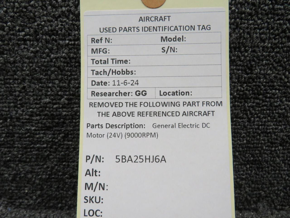 General Electric 5BA25HJ6A General Electric DC Motor (9000RPM) (24V)
