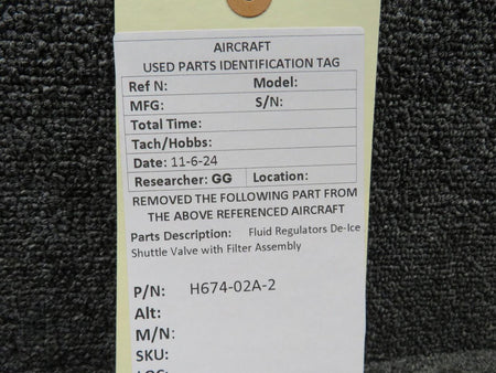 Fluid Regulators  H674-02A-2 Fluid Regulators De-Ice Shuttle Valve with Filter Assembly