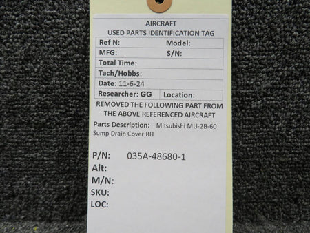 Mitsubishi 035A-48680-1 Mitsubishi MU-2B-60 Sump Drain Cover RH