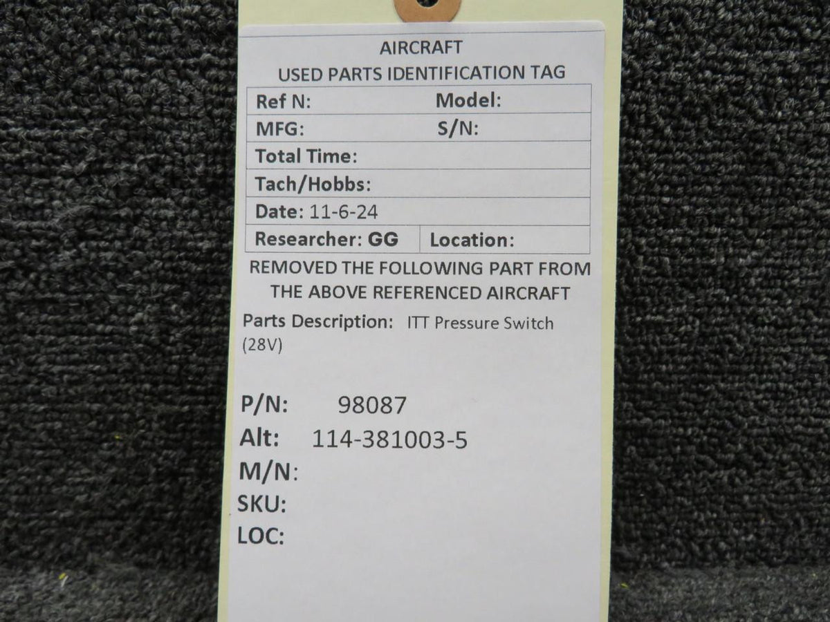 ITT 98087 (Alt: 114-381003-5) ITT Pressure Switch (28V)