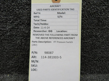 ITT 98087 (Alt: 114-381003-5) ITT Pressure Switch (28V)
