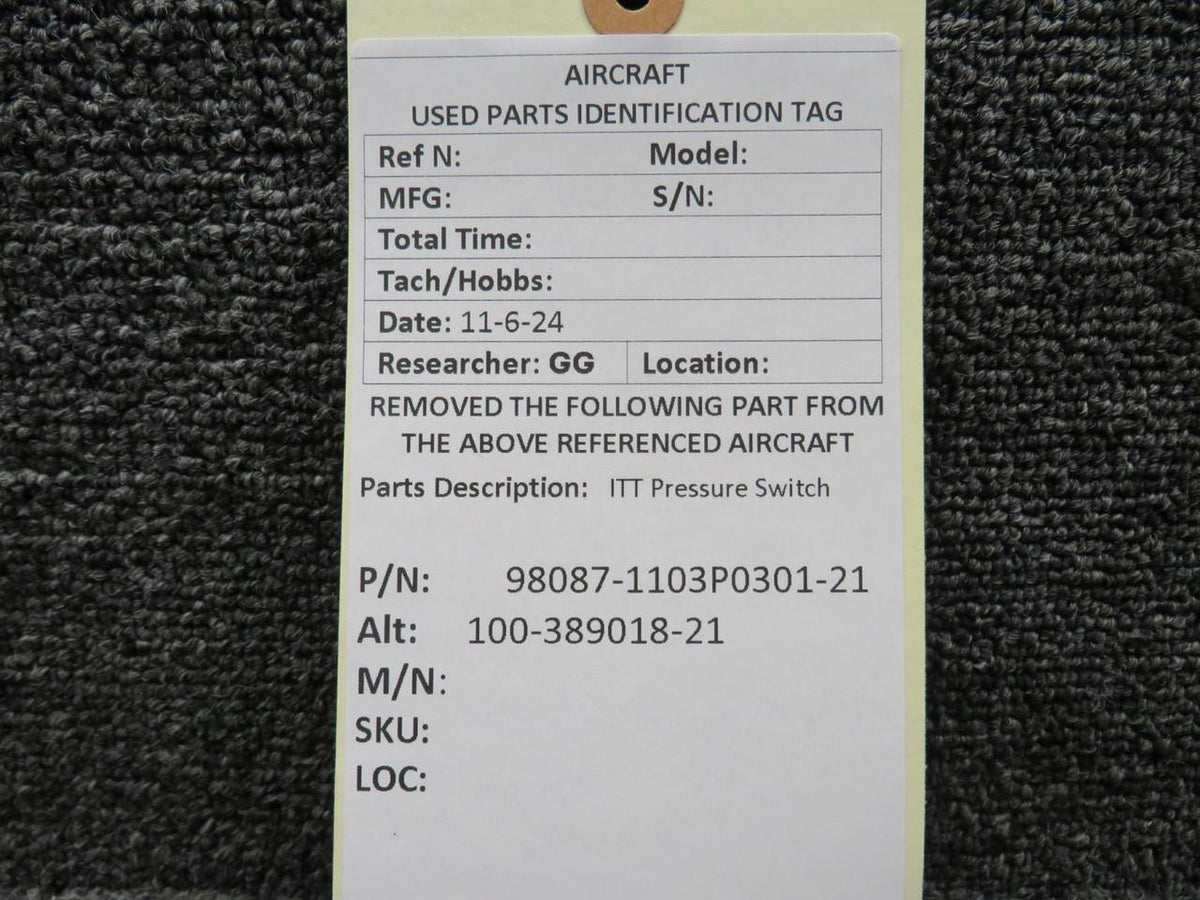 ITT 98087-1103P0301-21 (Alt: 100-389018-21) ITT Pressure Switch