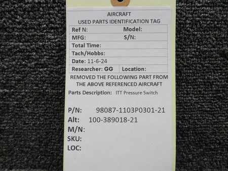 ITT 98087-1103P0301-21 (Alt: 100-389018-21) ITT Pressure Switch