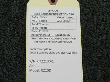 Cessna Aircraft Parts 0722100-1 Cessna C-210D Landing Light Doubler Assembly
