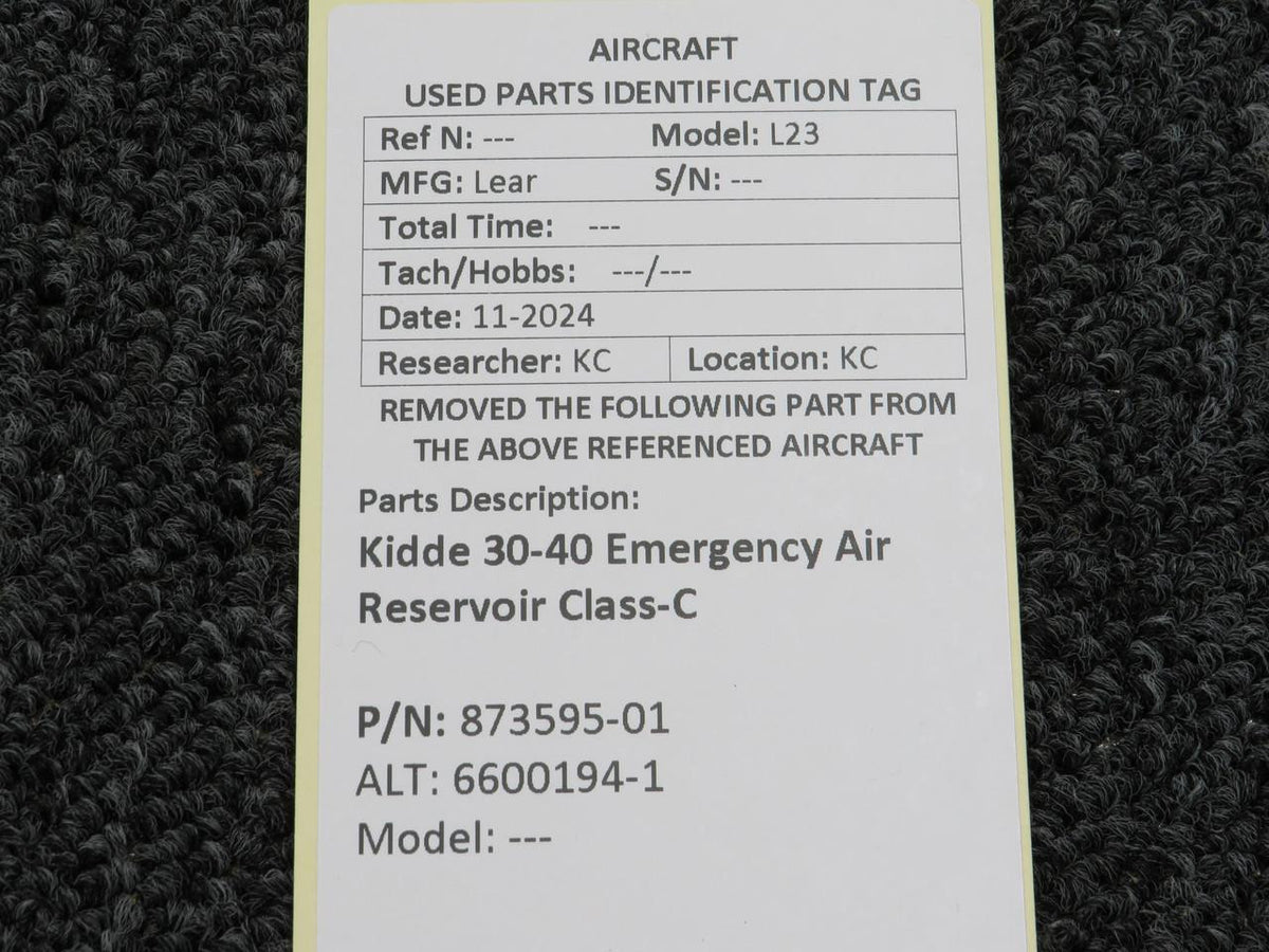 Kidde 873595-01 (Alt: 6600194-1) Kidde 30-40 Emergency Air Reservoir Class-C