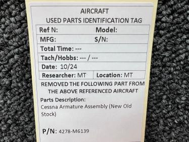 Cessna Aircraft Parts 4278-M6139 Cessna Armature Assembly (New Old Stock)
