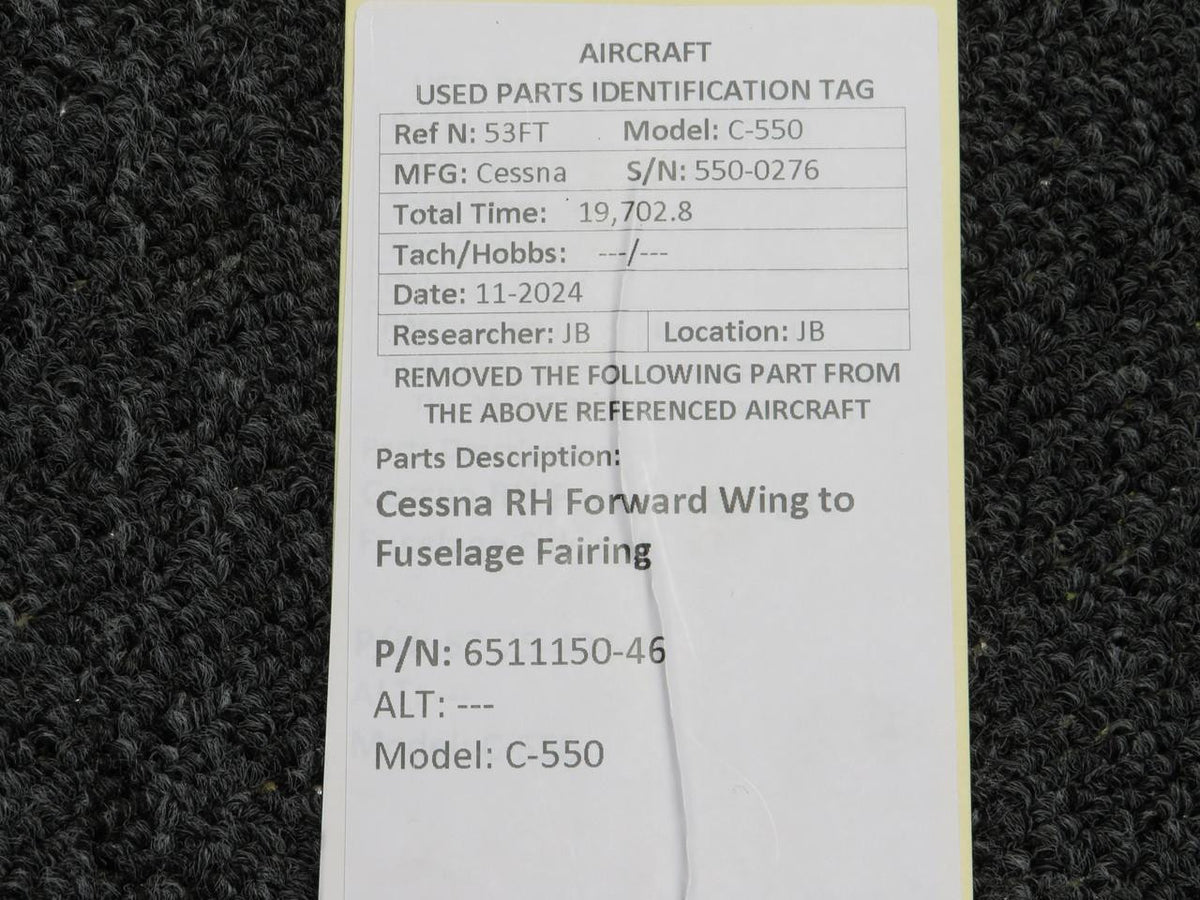 Cessna Aircraft Parts 6511150-46 Cessna C-550 RH Forward Wing to Fuselage Fairing