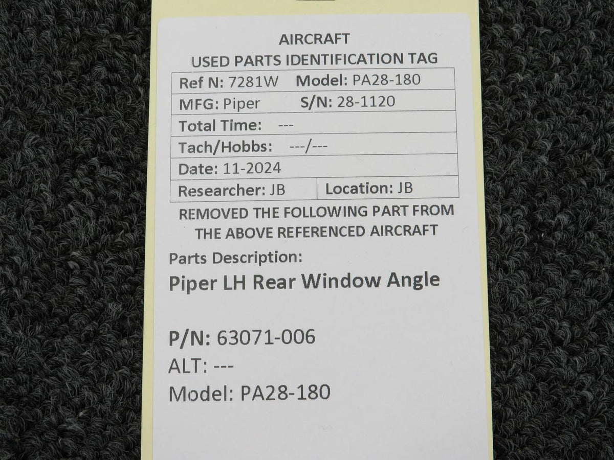 Piper Aircraft Parts 63071-006 Piper PA28-180 LH Rear Window Angle