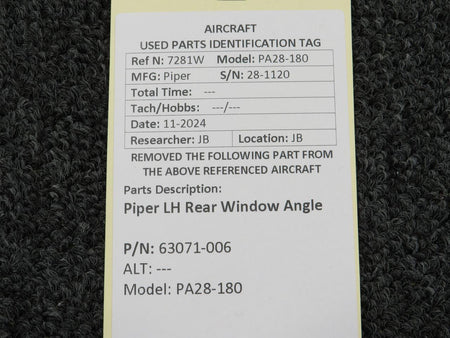 Piper Aircraft Parts 63071-006 Piper PA28-180 LH Rear Window Angle