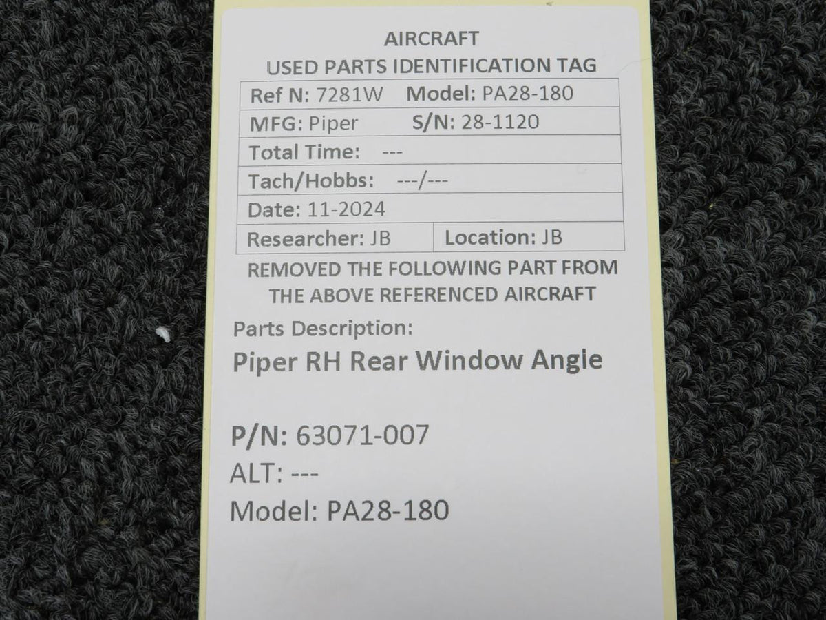 Piper Aircraft Parts 63071-007 Piper PA28-180 RH Rear Window Angle