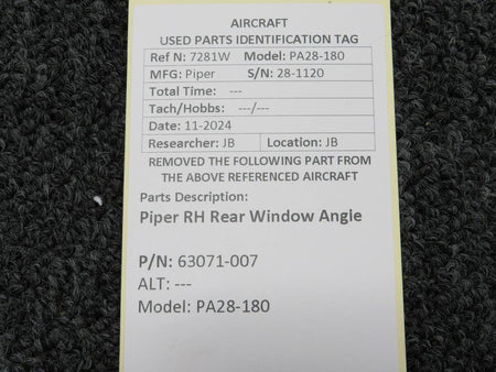 Piper Aircraft Parts 63071-007 Piper PA28-180 RH Rear Window Angle