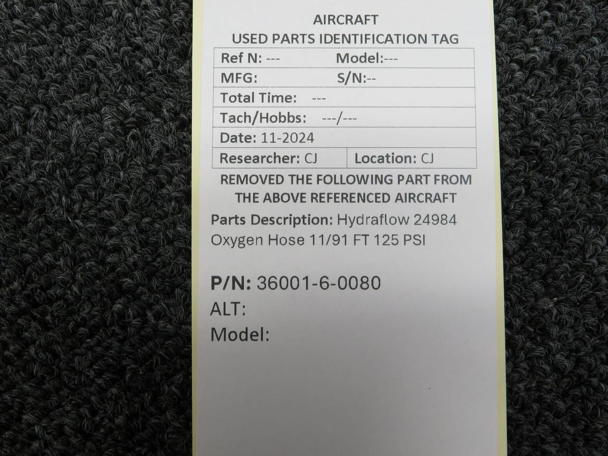 Hydraflow 36001-6-0080 Hydraflow 24984 Oxygen Hose 11/91 FT 125 PSI