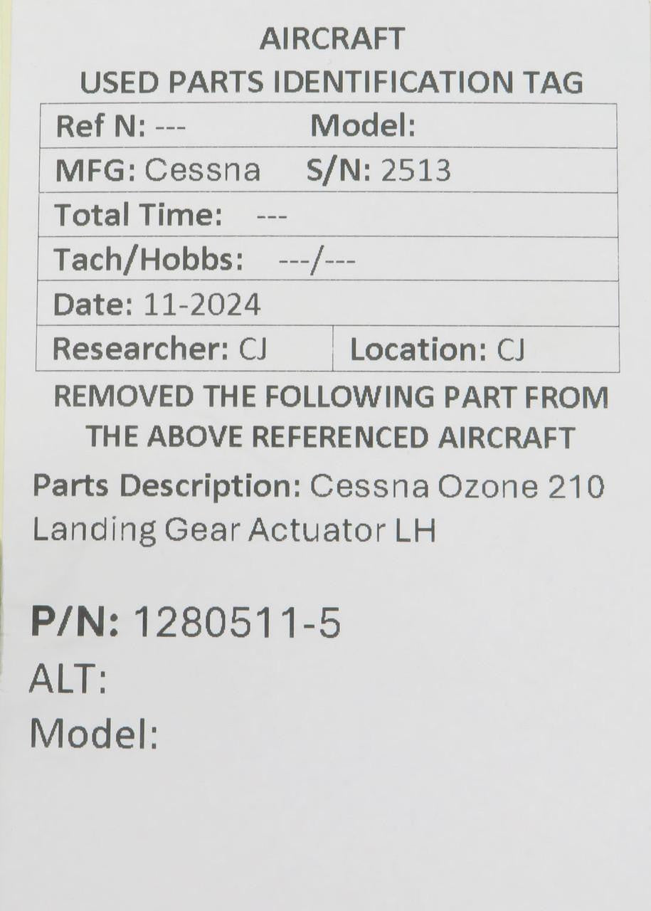 Cessna Aircraft Co 1280511-5 Cessna Ozone 210 Landing Gear Actuator LH