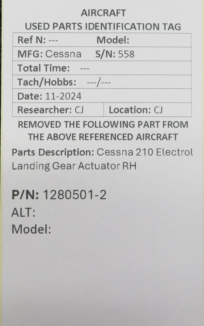 Cessna Aircraft Co 1280501-2 Cessna 210 Electrol Landing Gear Actuator RH