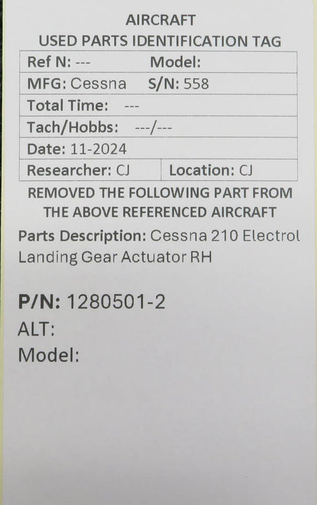 Cessna Aircraft Co 1280501-2 Cessna 210 Electrol Landing Gear Actuator RH