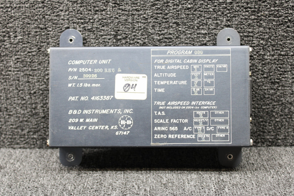 2504-200 B and D Instruments Computer Unit (Hardware Version 4)