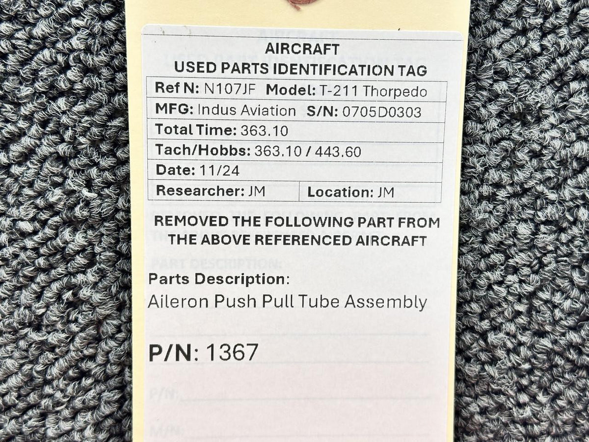 Thorp 1367 Thorp T-211 Aileron Push Pull Tube Assembly