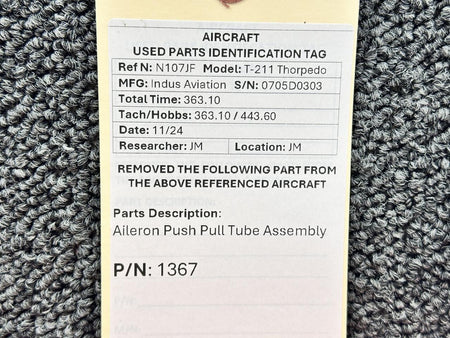 Thorp 1367 Thorp T-211 Aileron Push Pull Tube Assembly