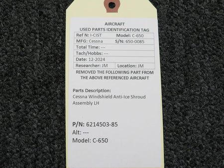 Cessna Aircraft Parts 6214503-85 Cessna C-650 Windshield Anti-Ice Shroud Assembly LH