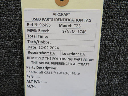 Beechcraft Parts Beechcraft C23 Lift Detector Plate