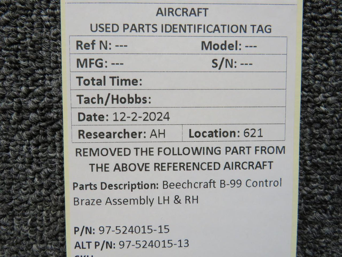 Beechcraft Parts 97-524015-15, 97-524015-13 Beechcraft B-99 Control Braze Assembly LH & RH
