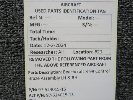 Beechcraft Parts 97-524015-15, 97-524015-13 Beechcraft B-99 Control Braze Assembly LH & RH