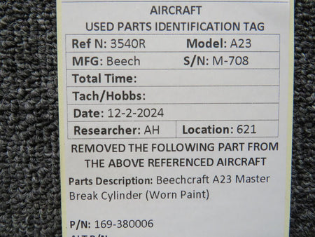 Beechcraft Parts 169-380006 Beechcraft A23 Master Break Cylinder (Worn Paint)