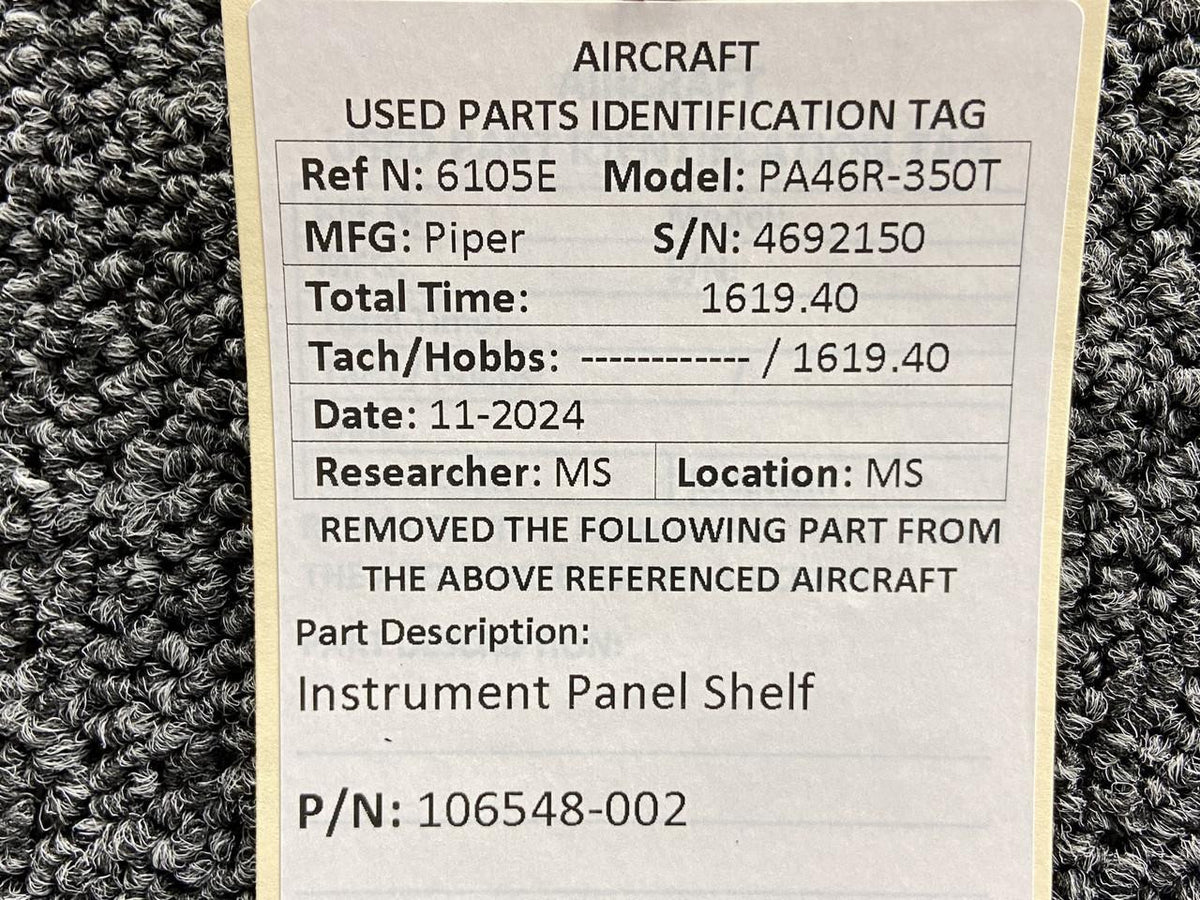 Piper Aircraft Parts 106548-002 Piper PA46R-350T Instrument Panel Shelf