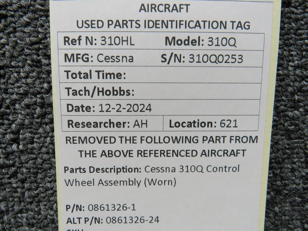 Cessna Aircraft Parts 0861326-1 (Use: 0861326-24) Cessna 310Q Control Wheel Assembly (Worn)