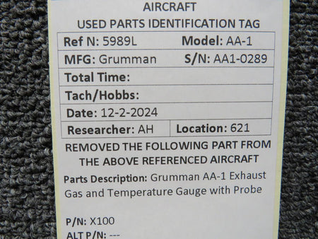 Grumman X100 Grumman AA-1 Exhaust Gas Temperature Indicator with Probe