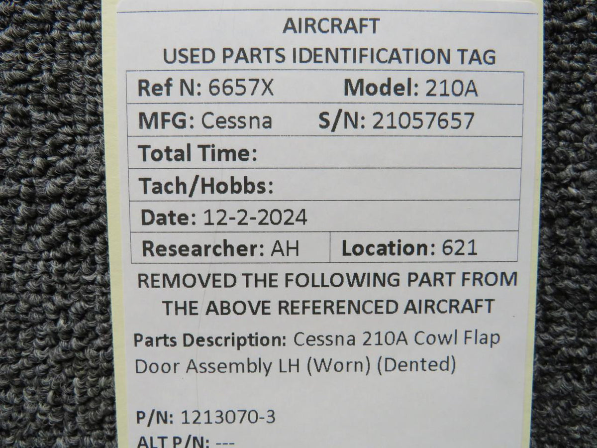 Cessna Aircraft Parts 1213070-3 Cessna 210A Cowl Flap Door Assembly LH (Worn) (Dented)