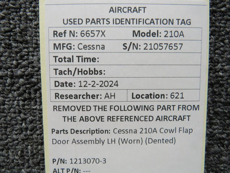 Cessna Aircraft Parts 1213070-3 Cessna 210A Cowl Flap Door Assembly LH (Worn) (Dented)