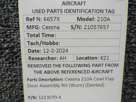 Cessna Aircraft Parts 1213070-4 Cessna 210A Cowl Flap Door Assembly RH (Worn) (Dented)