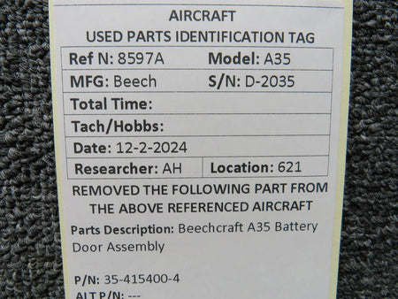 Beechcraft Parts 35-415400-4 Beechcraft A35 Battery Door Assembly