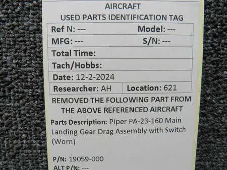 Piper Aircraft Parts 19059-000 Piper PA23-160 Main Landing Gear Drag Assembly with Switch (Worn)