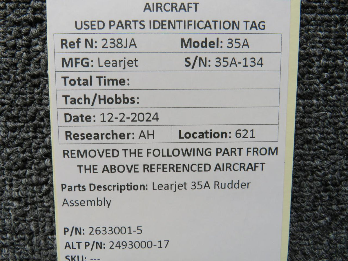LearJet 2633001-5 (Use: 2493000-17) Learjet 35A Rudder Assembly