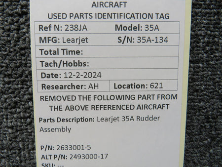 LearJet 2633001-5 (Use: 2493000-17) Learjet 35A Rudder Assembly