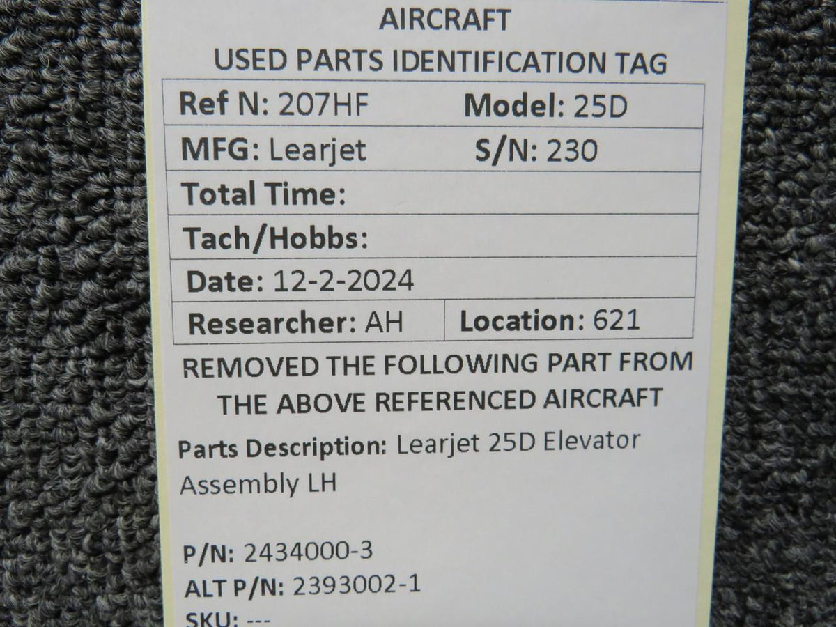 LearJet 2434000-3 (Use: 2393002-1) Learjet 25D Elevator Assembly LH