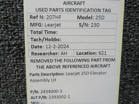 LearJet 2434000-3 (Use: 2393002-1) Learjet 25D Elevator Assembly LH