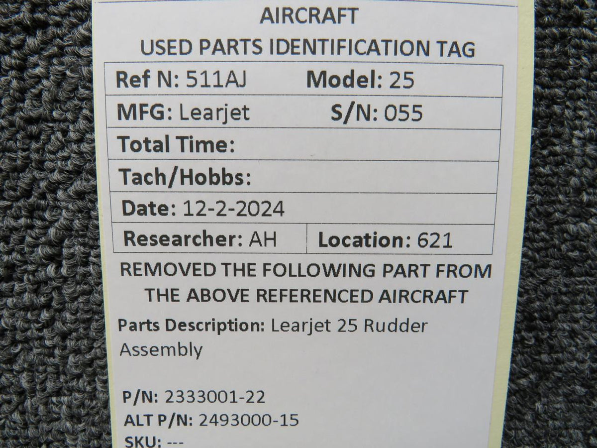 LearJet 2333001-22 (Use: 2493000-15) Learjet 25 Rudder Assembly